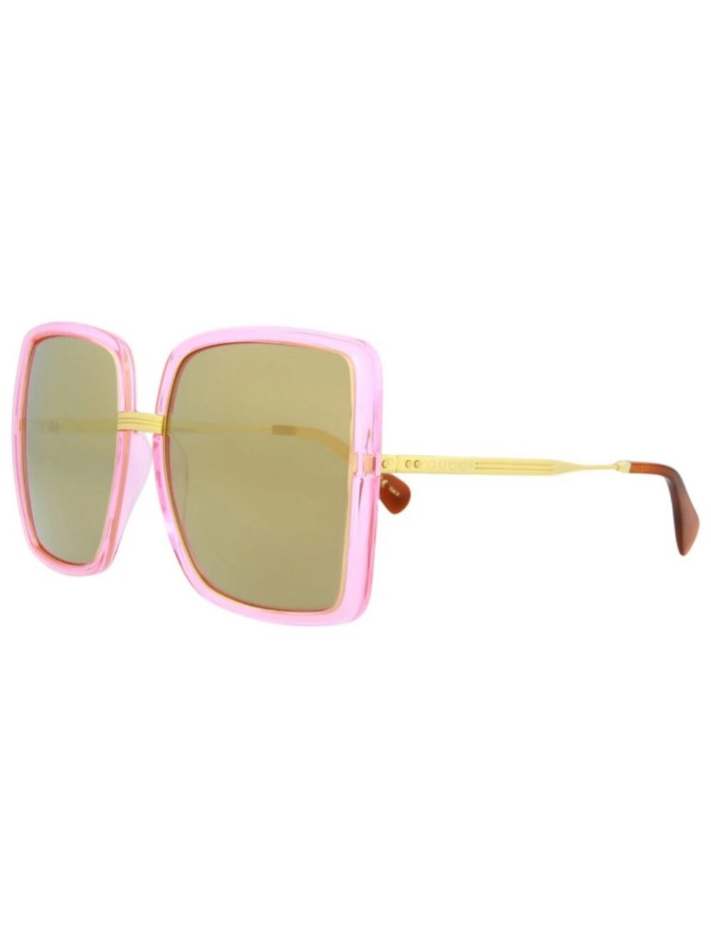 New Gucci Women's Sunglasses Square Rectangle Metal Frame Pink Gold Bronze